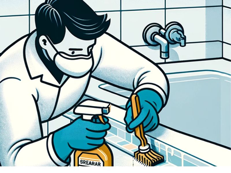 Spray cleaning solution on the mouldy sealer