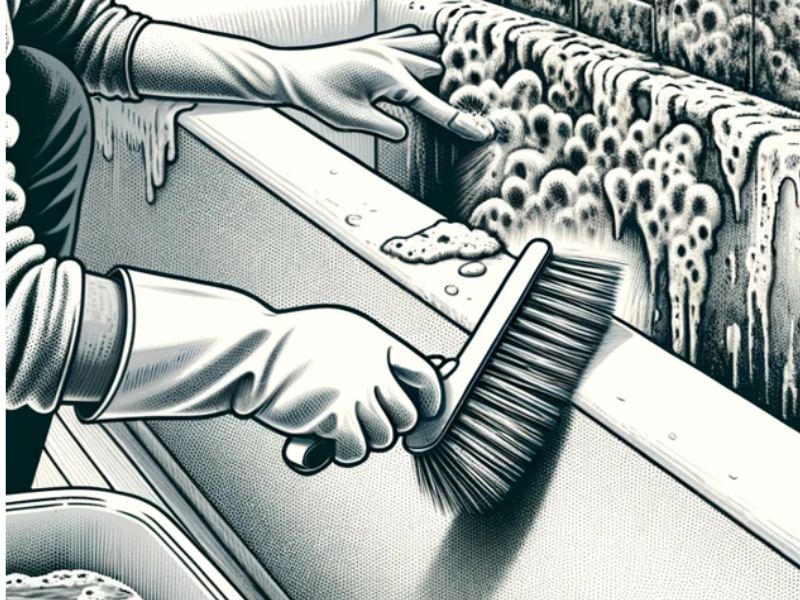 scrub the sealant with a soft-bristled brush